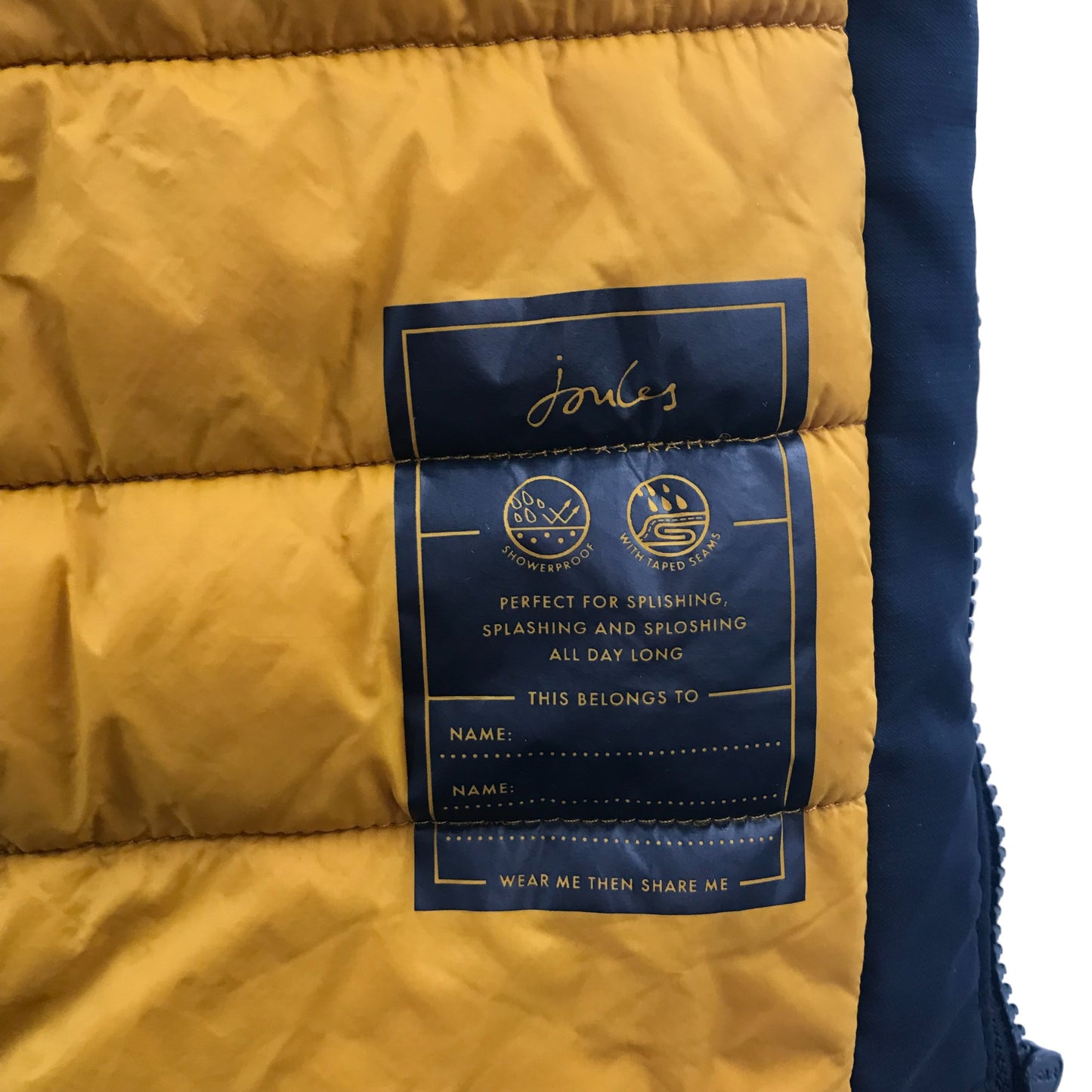 Joules jacket 5-6 years navy blue shower proof warm layered with hood