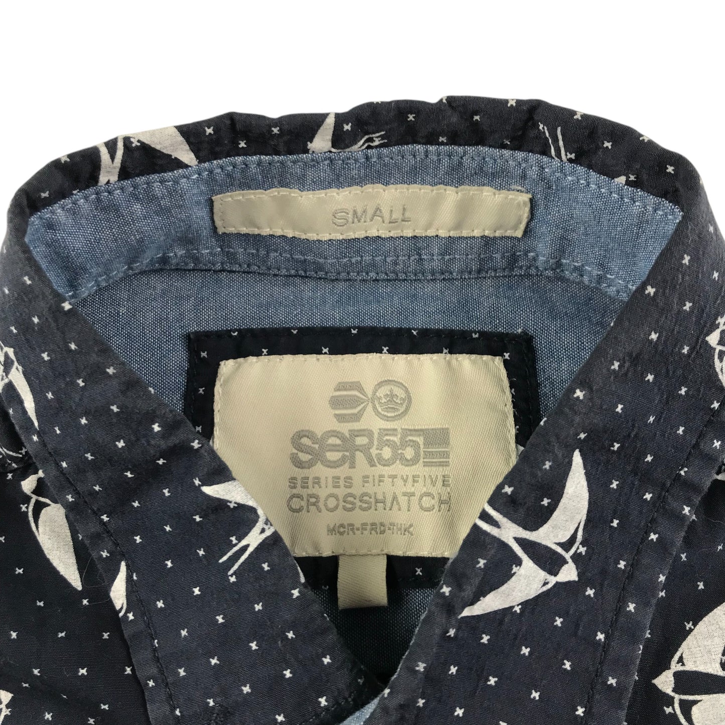 Crosshatch shirt men's S years navy with white bird and dot detailing cotton