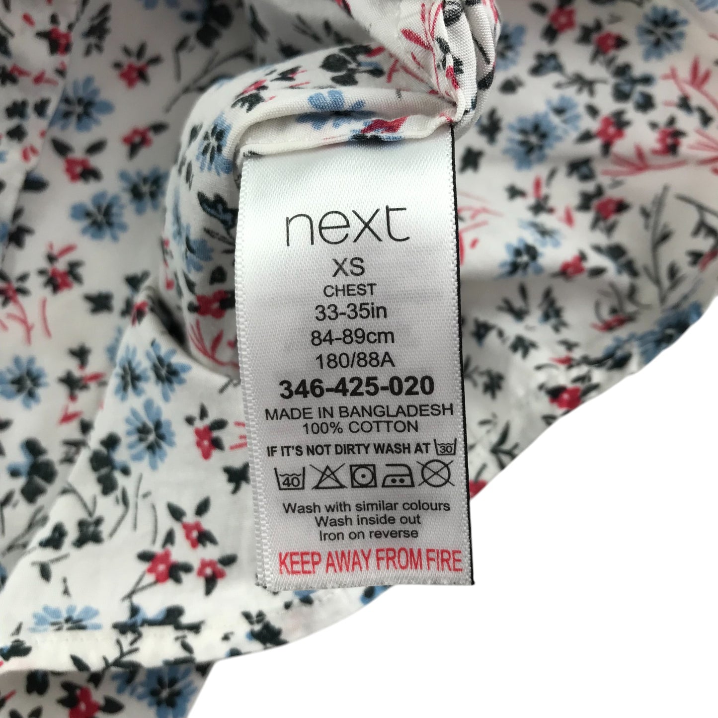 Next shirt men's XS years white floral print design cotton