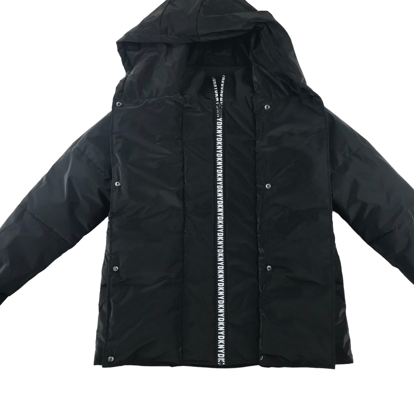 DKNY jacket women 14 years black hooded warm waterproof puffer