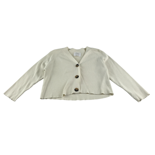 Zara Cardigan 11-12 Years Cream Button Up Rib Knit