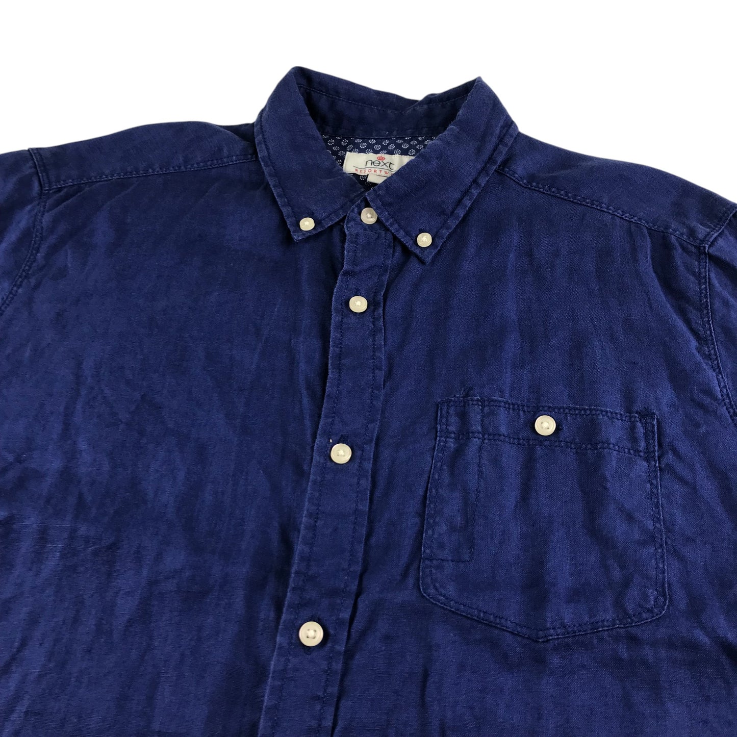 Next shirt men's M years navy plain button up linen