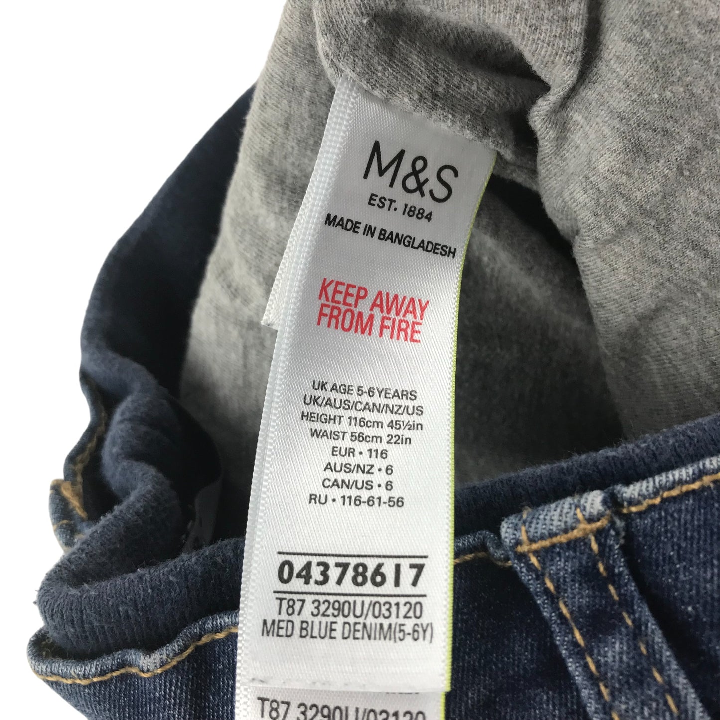 M&S Jeans Age 5 Blue Denim Pull Up Warm Lined