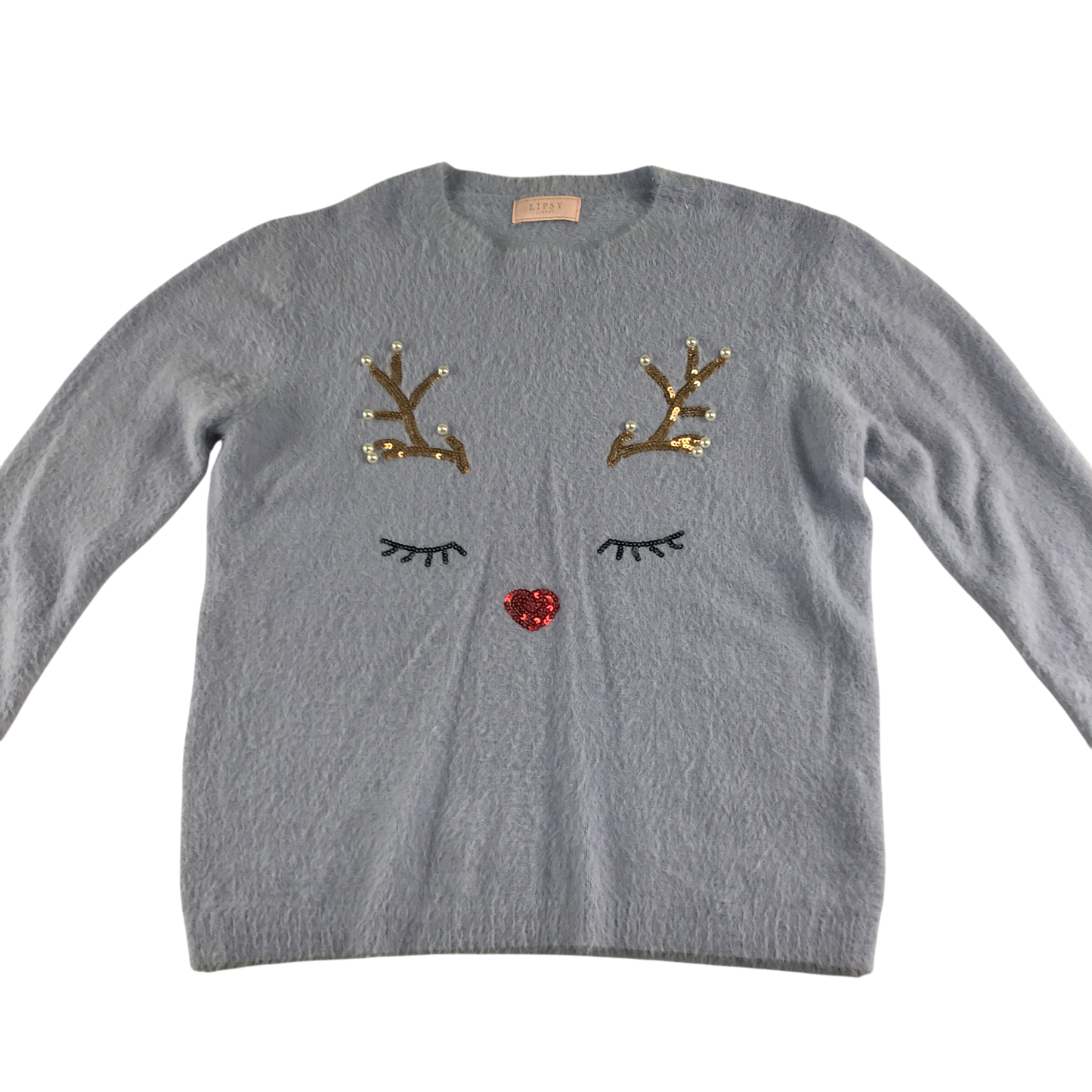 Lipsy Jumper 13-14 Years Blue Fluffy Knit with Sequin Pattern