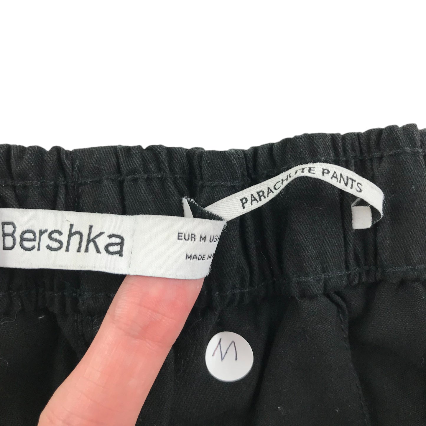 Bershka trousers women's M years black plain parachute pants cotton