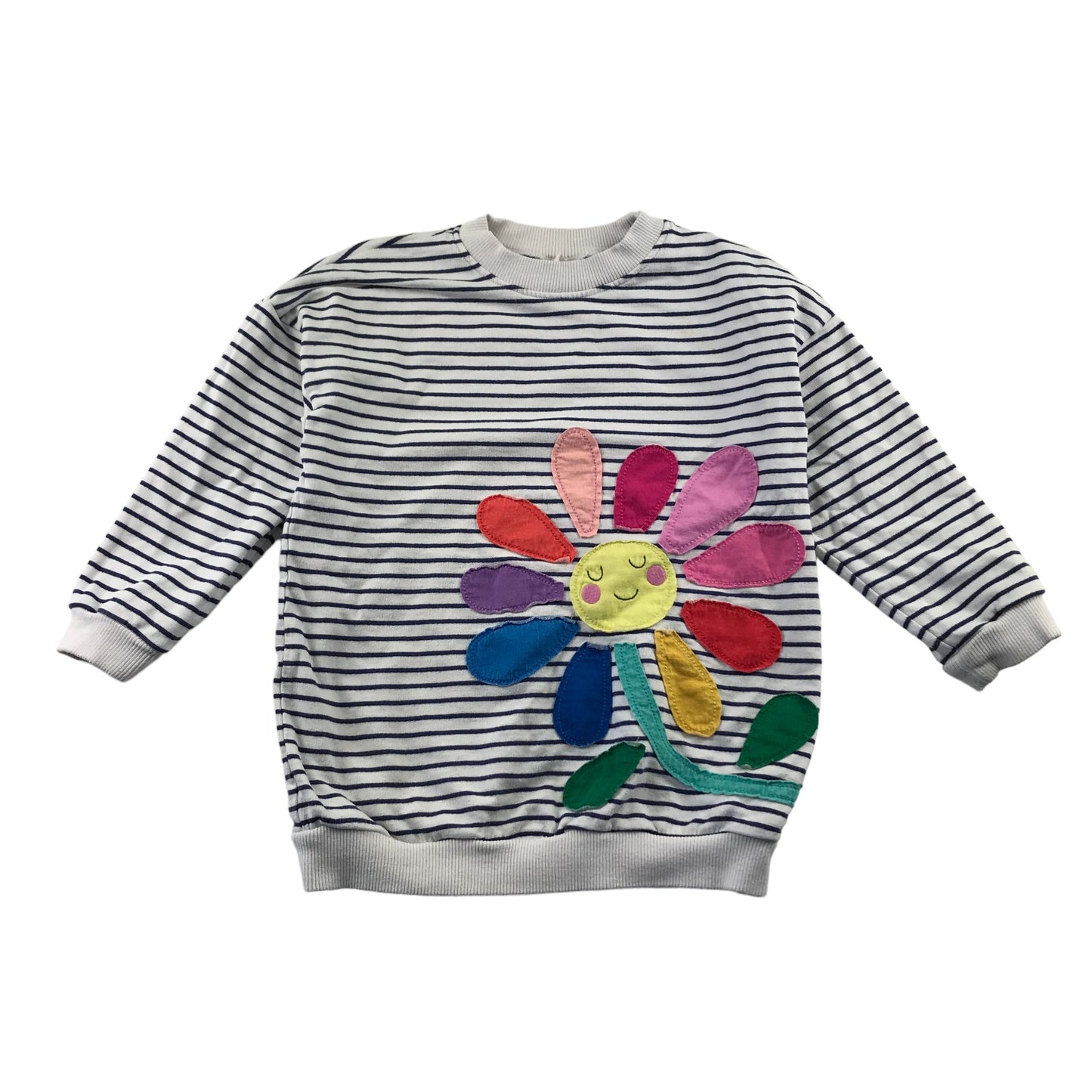 Next sweater 5-6 years White and Navy Stripy with Colourful Flower Cotton