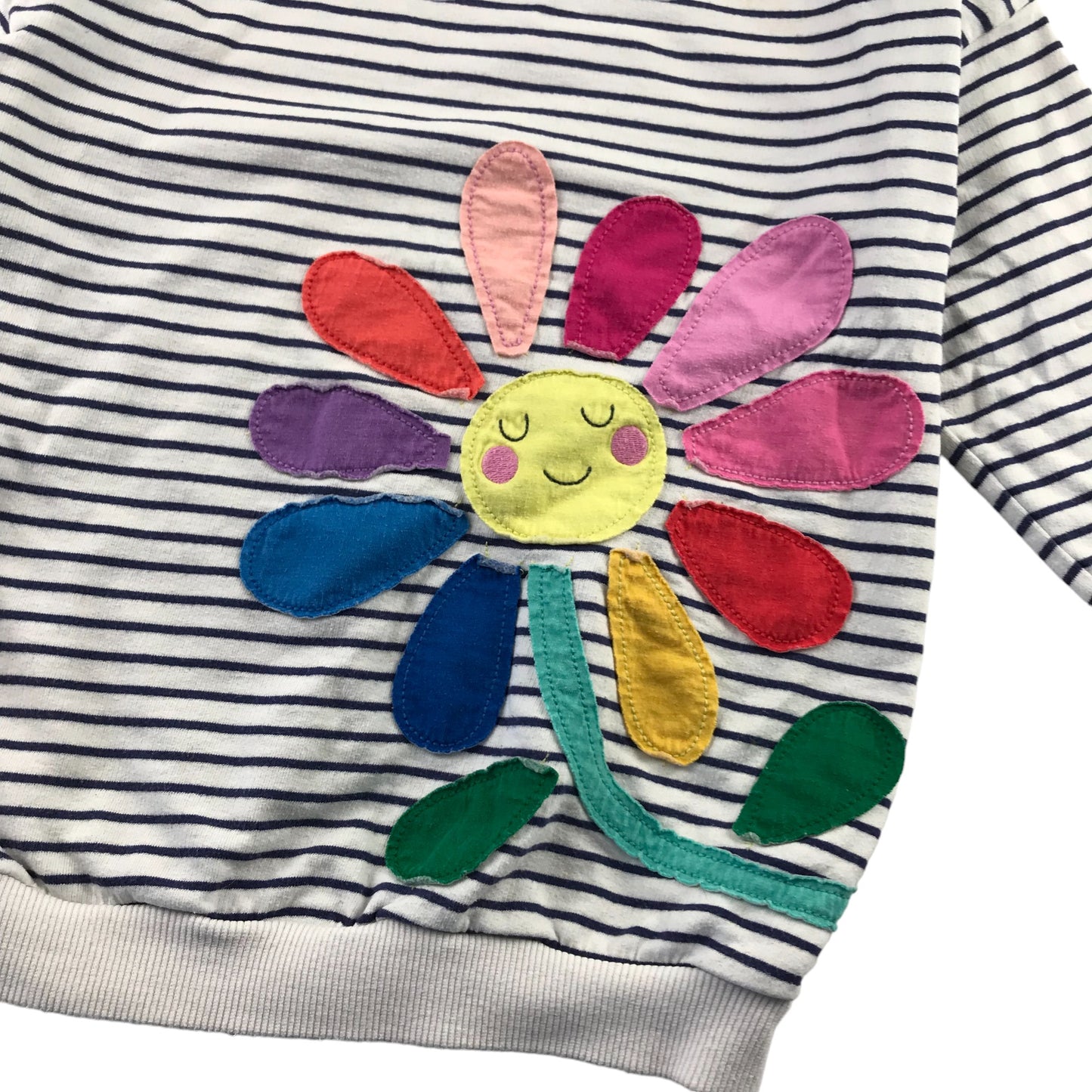 Next sweater 5-6 years White and Navy Stripy with Colourful Flower Cotton