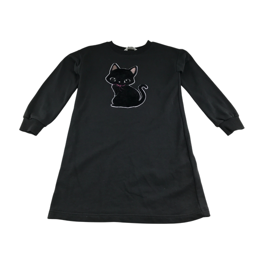 H&M Jumper Dress 9-10 Years Black with Cat Print