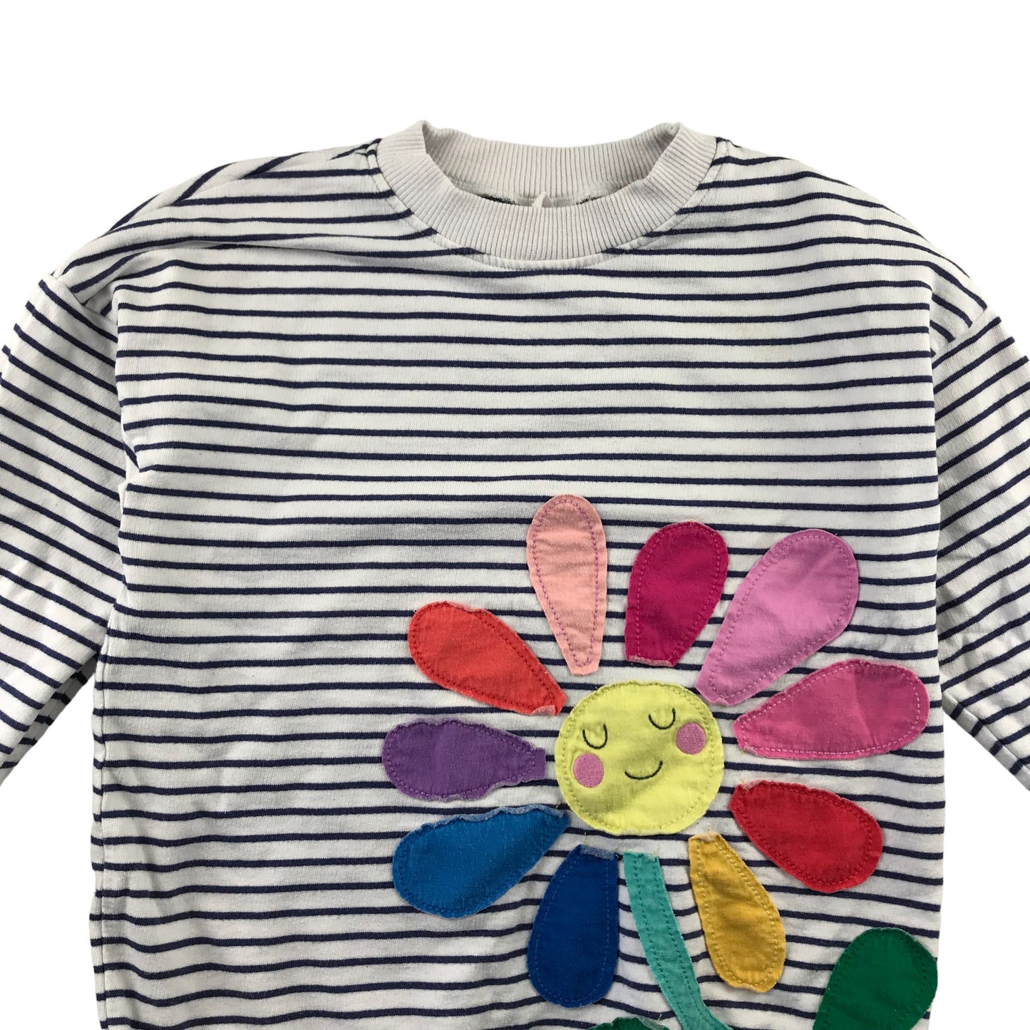 Next sweater 5-6 years White and Navy Stripy with Colourful Flower Cotton