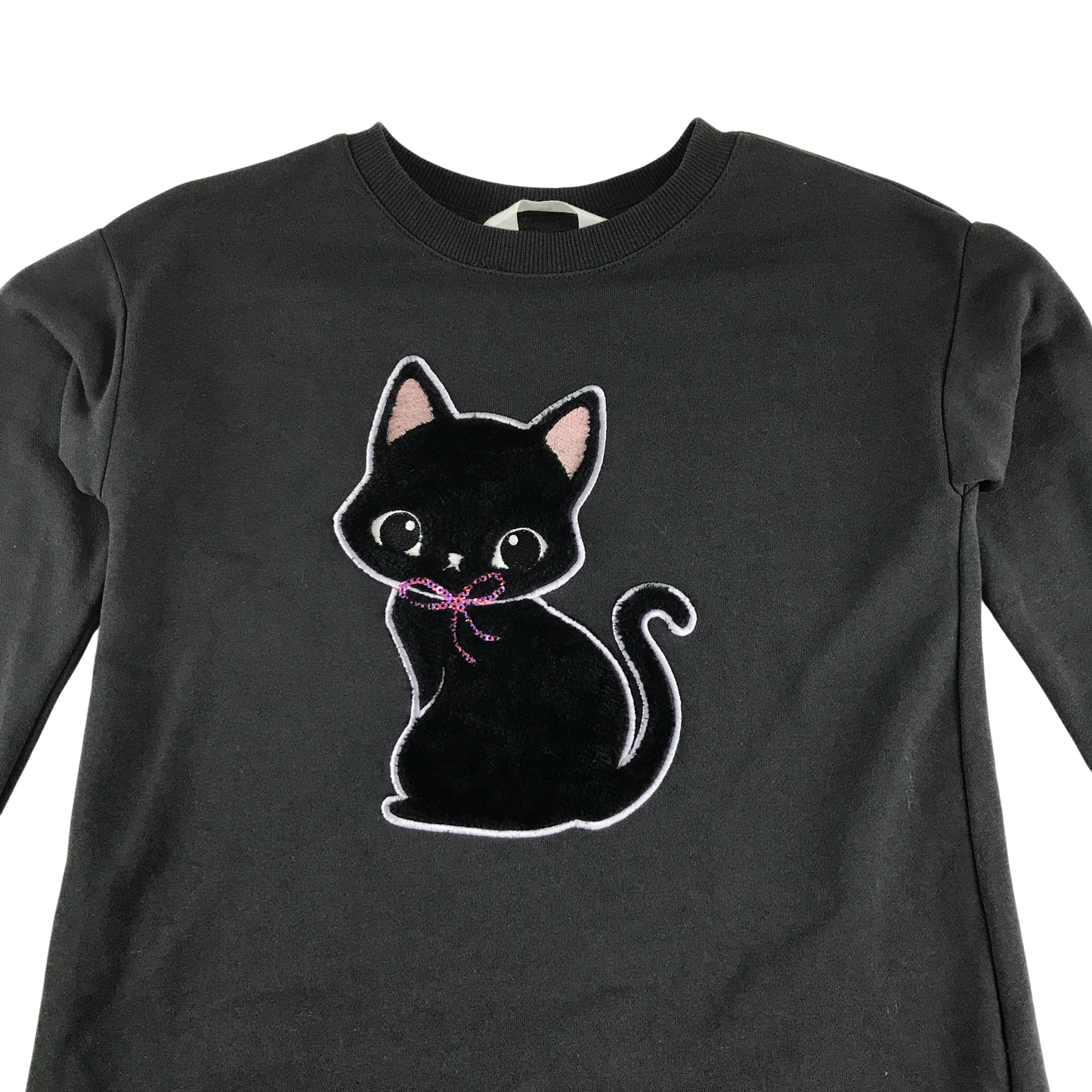H&M Jumper Dress 9-10 Years Black with Cat Print