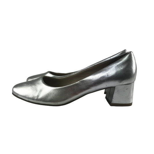 M&S Insolia Low Heel Shoes Shoe Size 5.5 Silver Shiny Hunky Heel