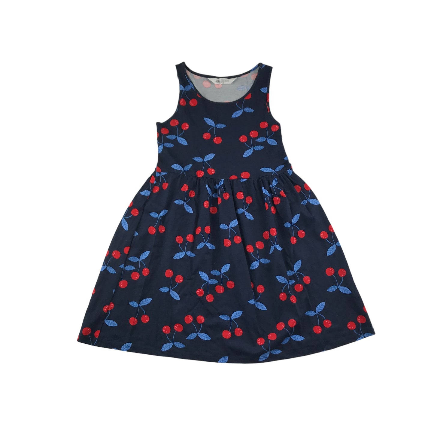 H&M Dress Age 8-10 Navy Cherry Print Cotton