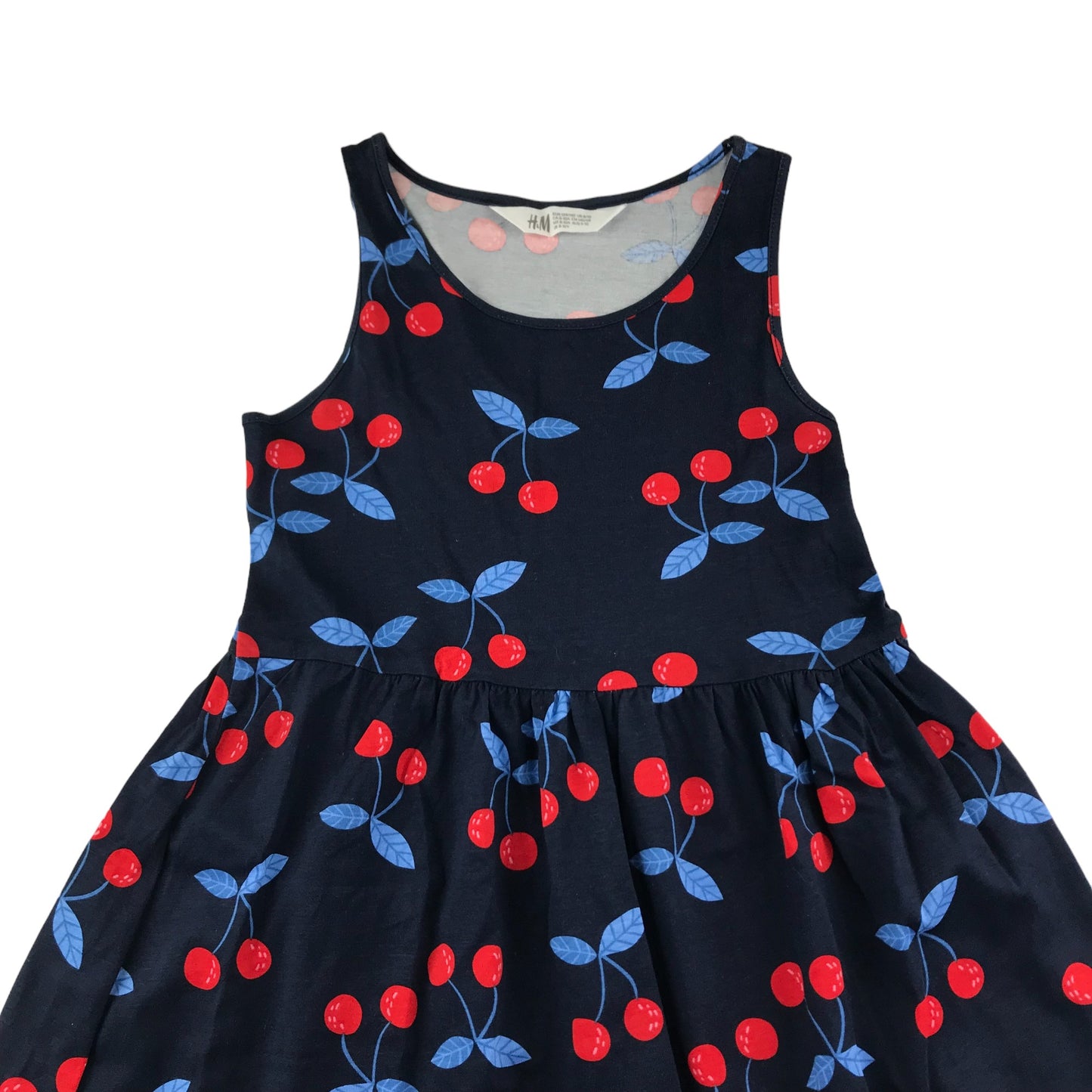 H&M Dress Age 8-10 Navy Cherry Print Cotton