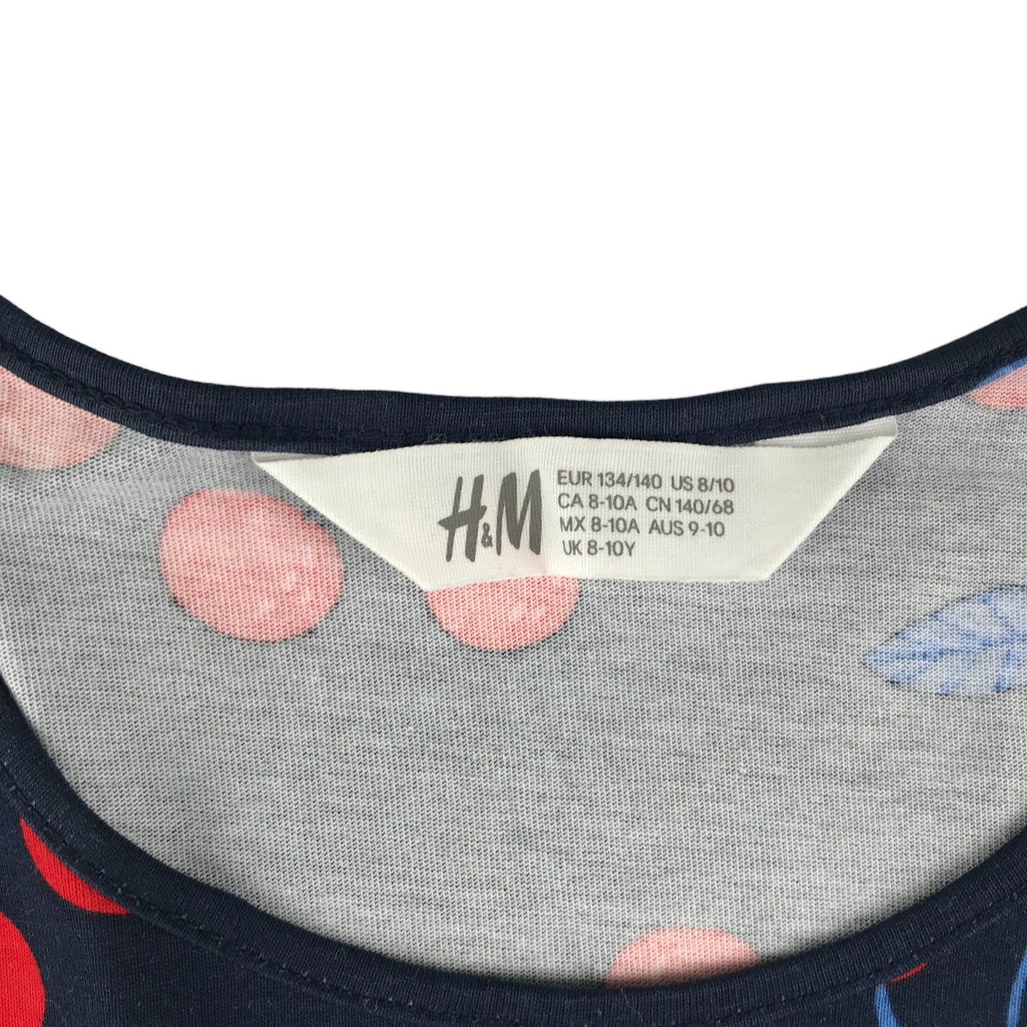 H&M Dress Age 8-10 Navy Cherry Print Cotton