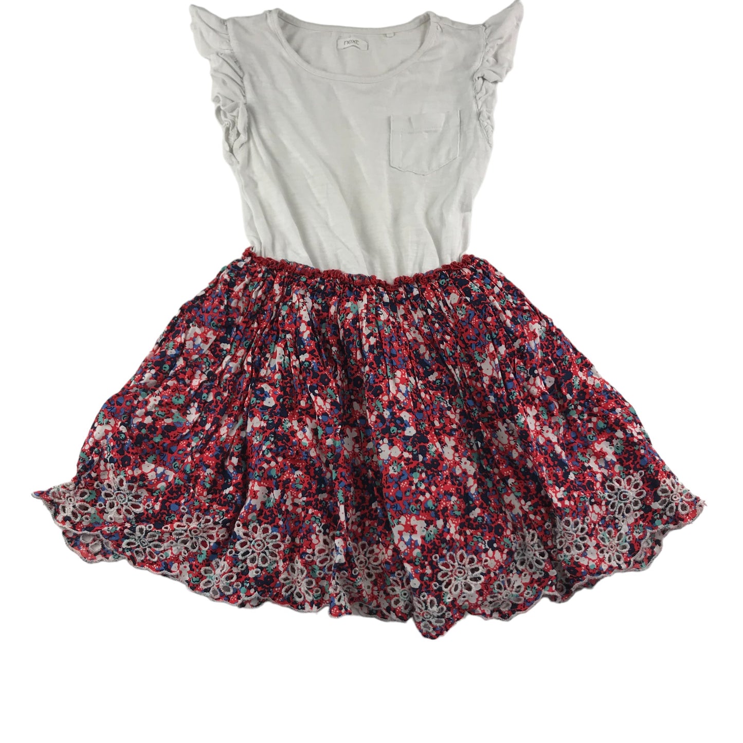 Next Dress Age 6 White and Red Frilly Floral