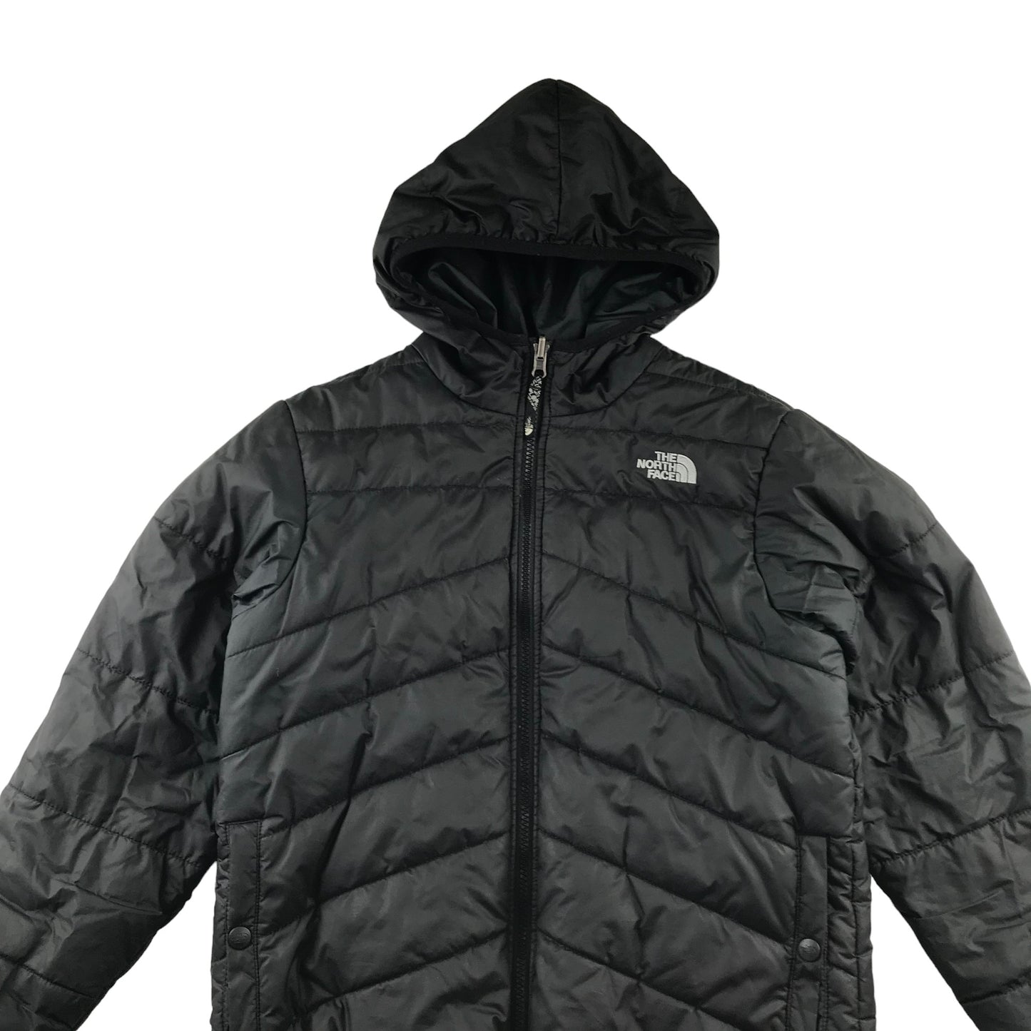 The North Face reversible jacket 11-12 years black puffer with hood