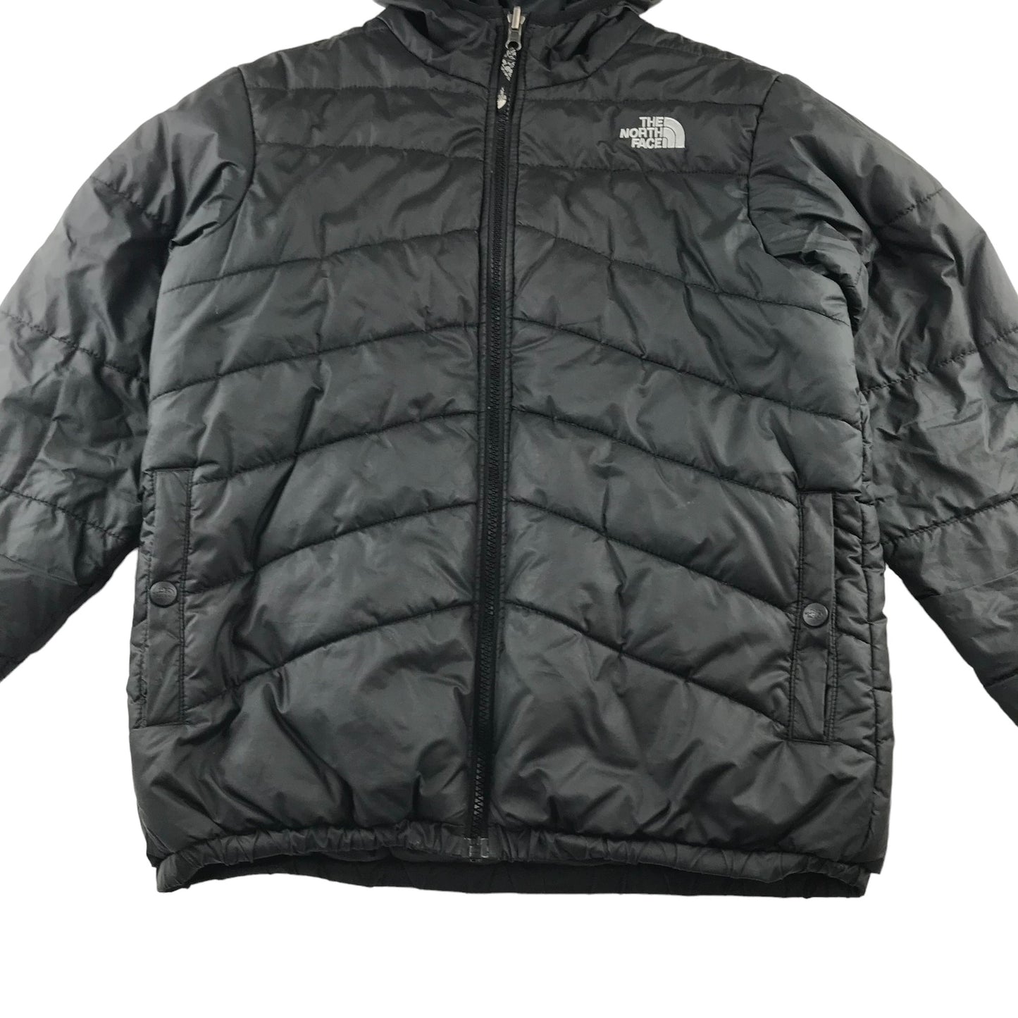 The North Face reversible jacket 11-12 years black puffer with hood