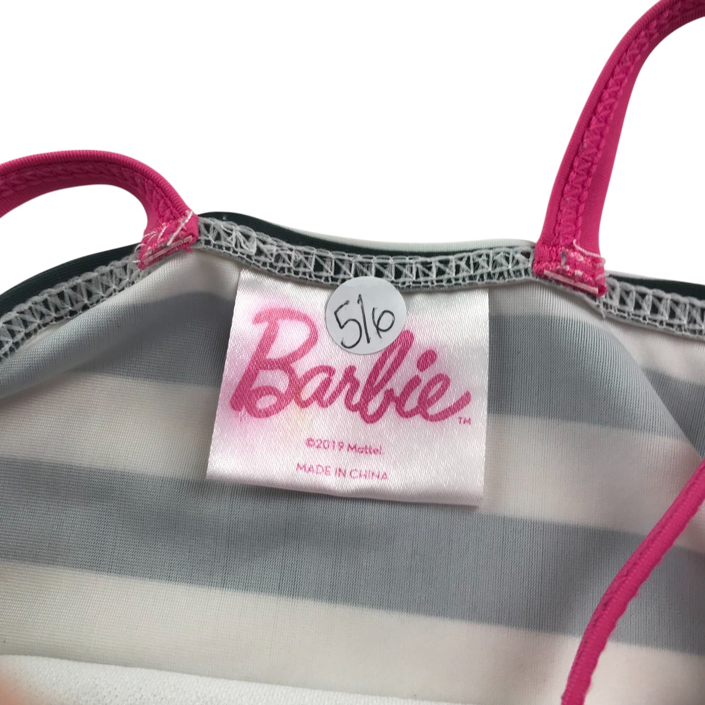 Barbie swimsuit 5-6 years white black and pink stripy one piece cossie