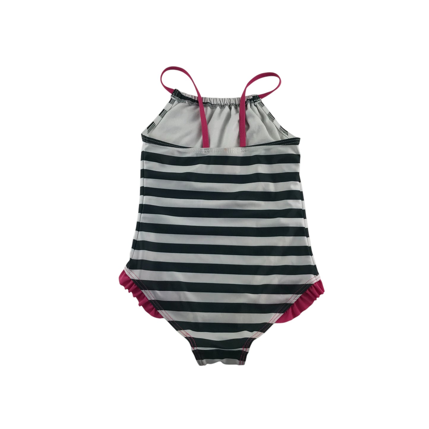 Barbie swimsuit 5-6 years white black and pink stripy one piece cossie