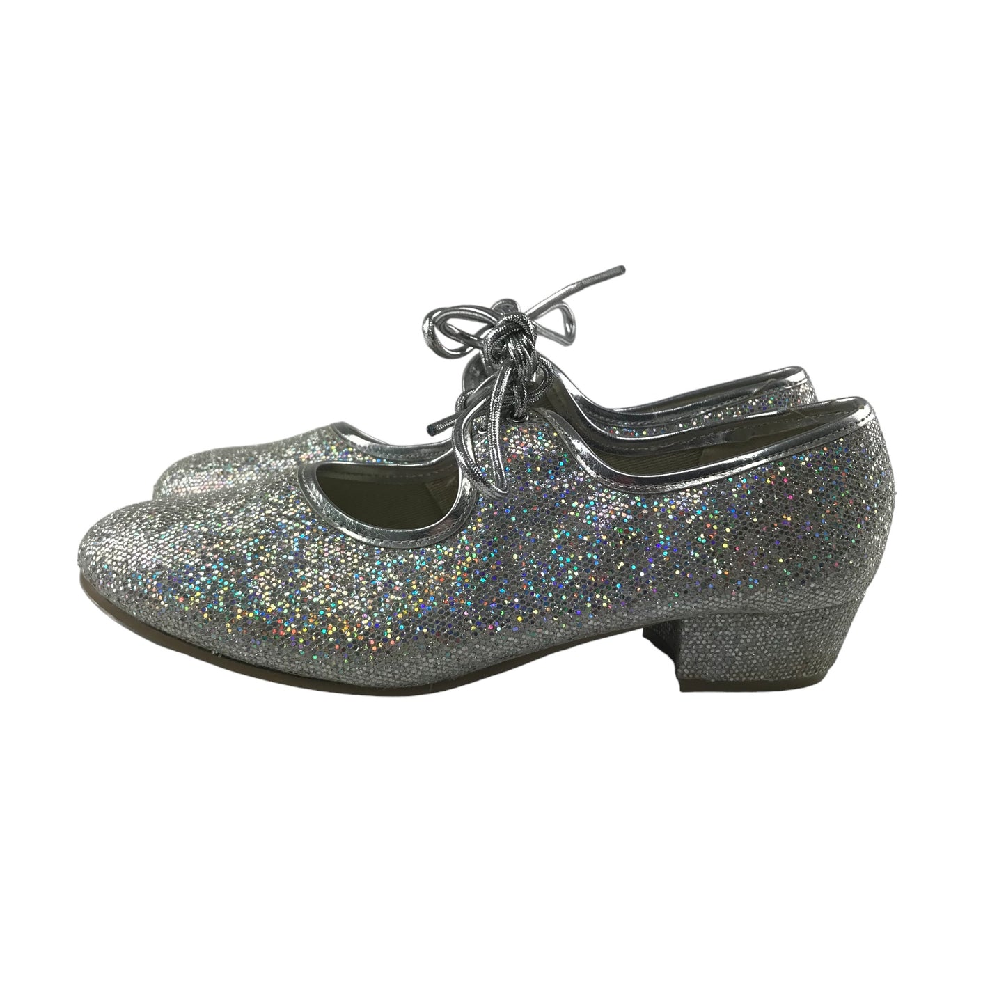 Tappers and Pointers Kitten Heel Dance Shoes Shoe Size 3 Silver Glittery with Cross Bar