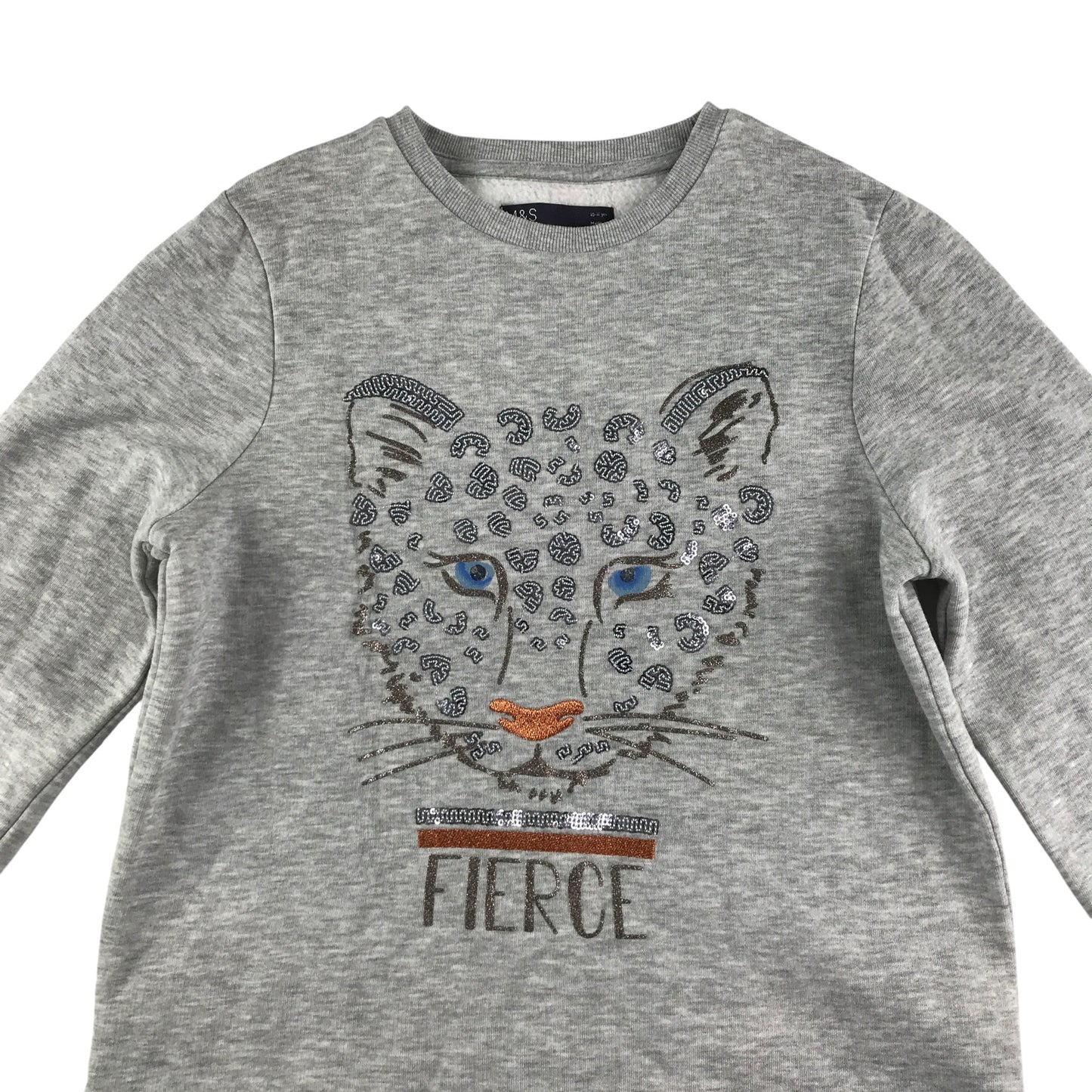 M&S Sweater 10-11 years grey cat graphic design