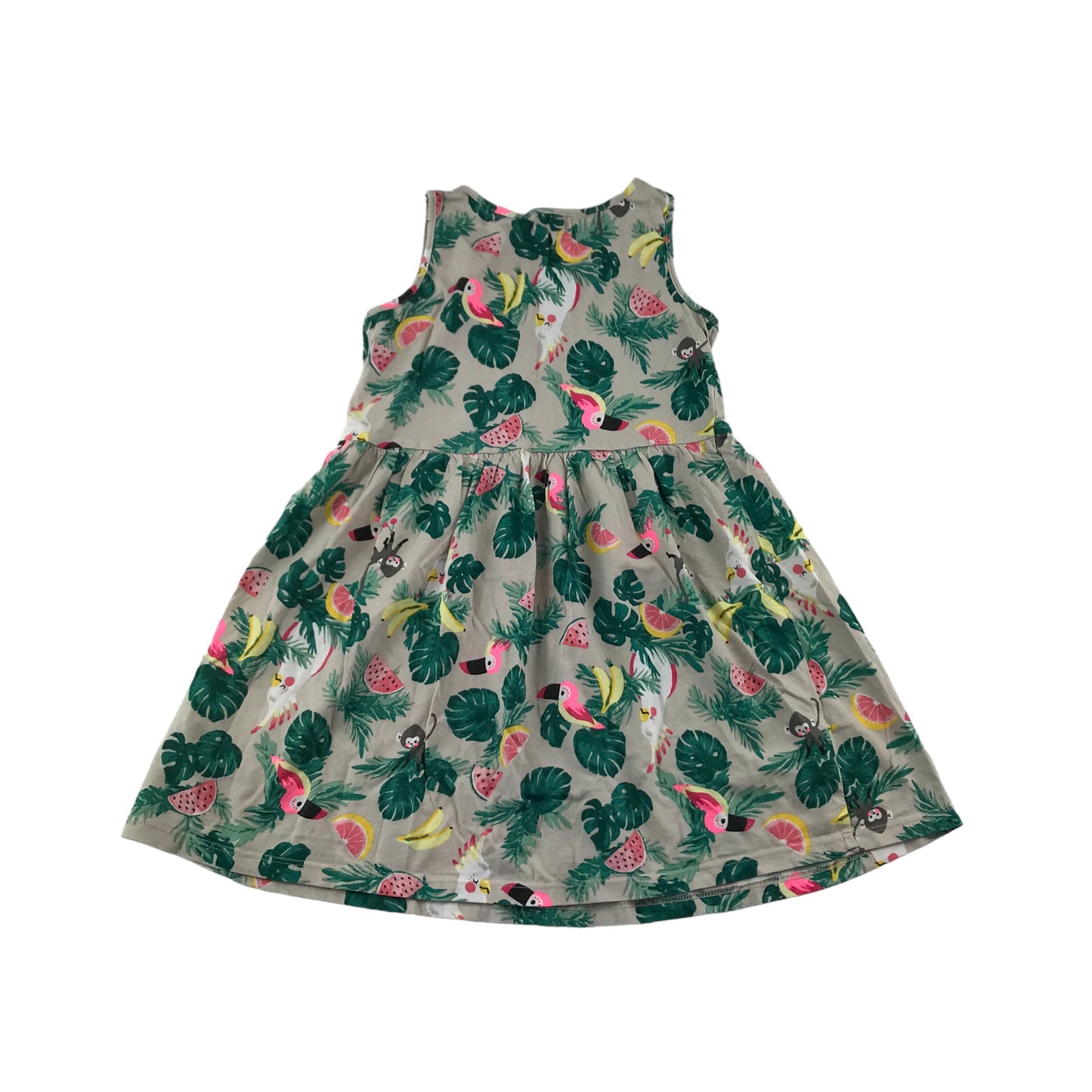 H&M Dress Age 4-6 Grey and Green Tropical Print Cotton