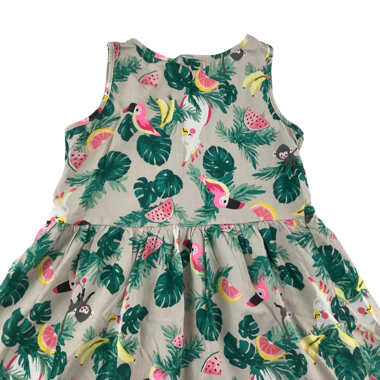 H&M Dress Age 4-6 Grey and Green Tropical Print Cotton