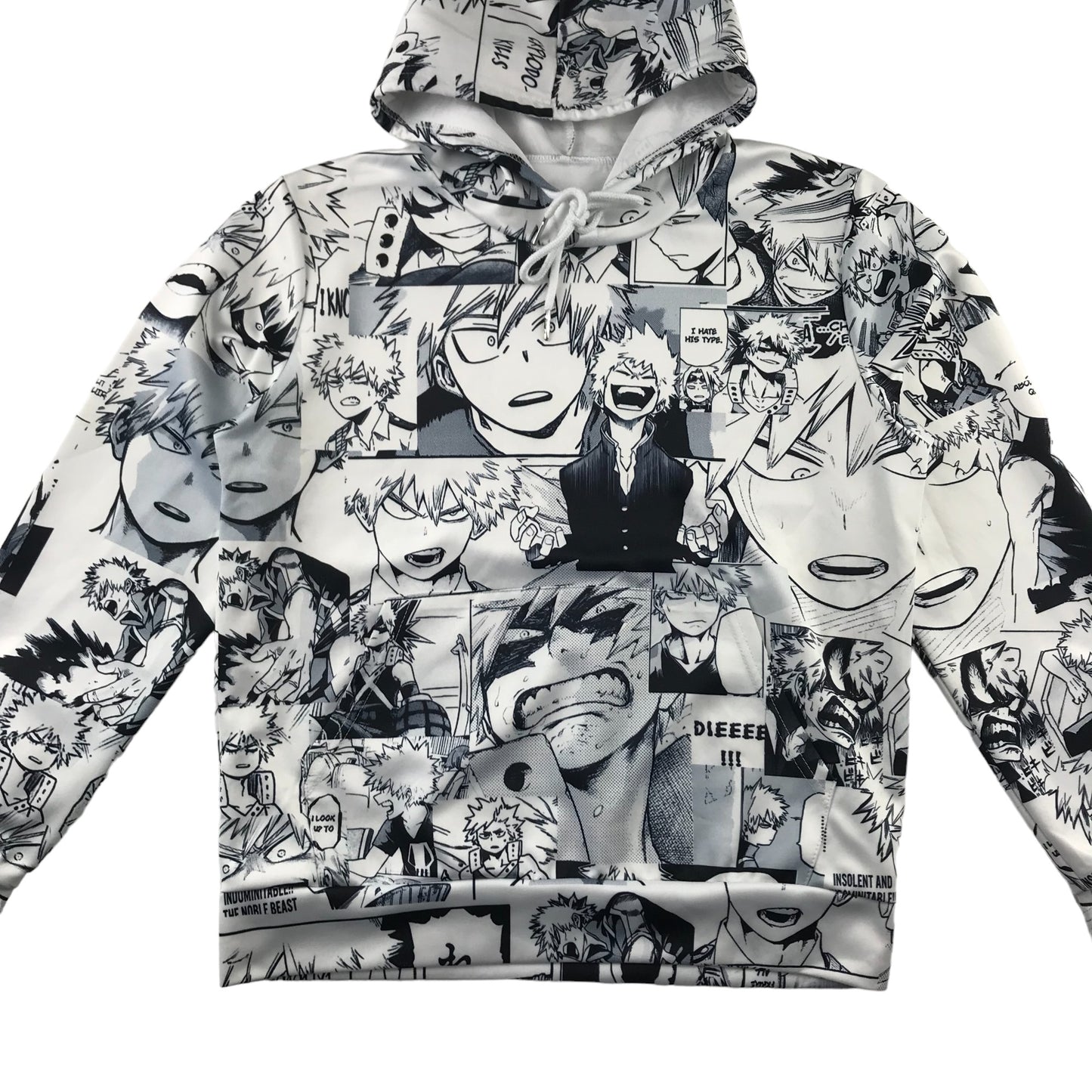 Hoodie size M black and white My Hero Academia Bakugo manga comic