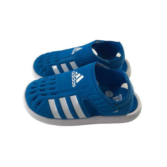 Adidas Sandals Shoe Size 11 Junior Blue and White with Ankle Straps