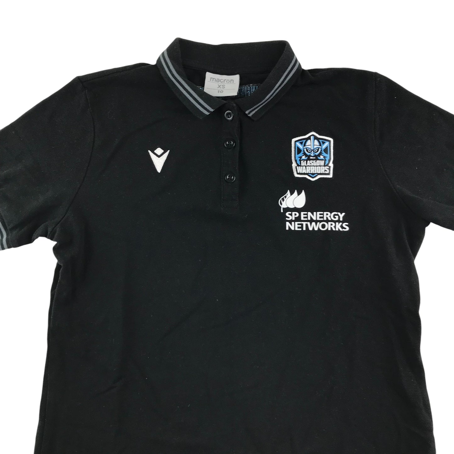 Macron polo shirt 9-10 years black rugby Glasgow Warriors cotton