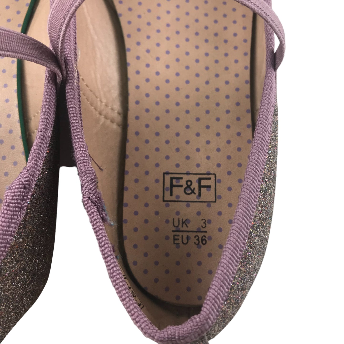 F&F Ballerinas Shoe Size 3 Pink Glittery with Elasticated Bar