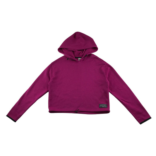 Pink hoodie women's XS purple plain with small logo cropped