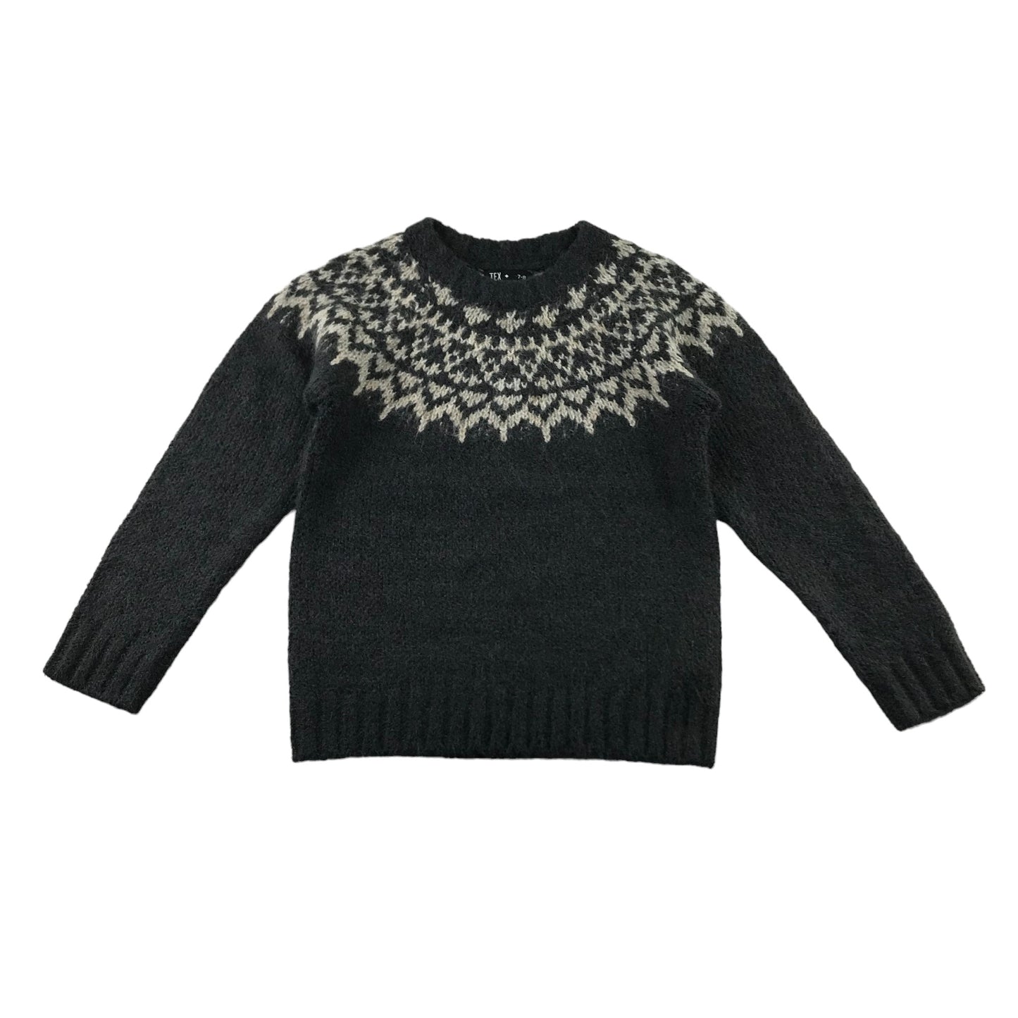 TEX jumper 7-8 years grey knit pattern pullover