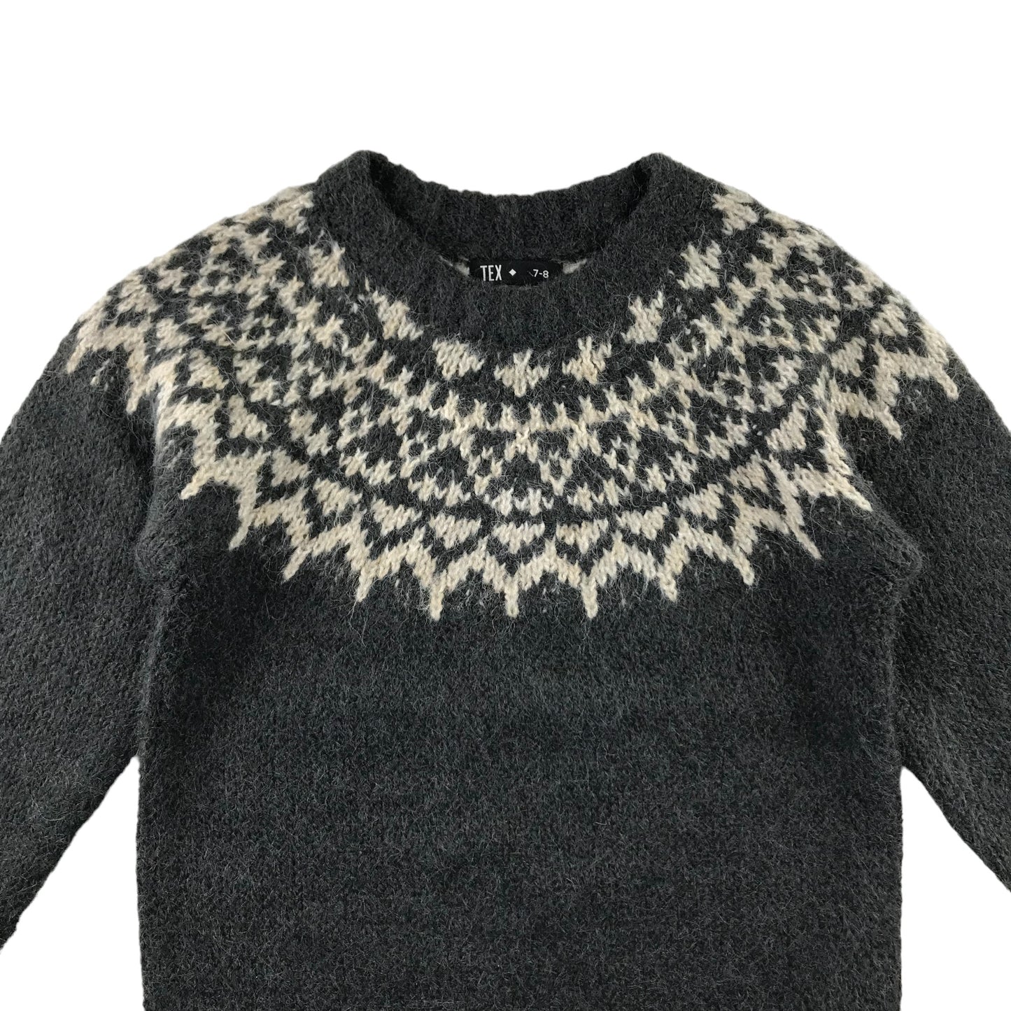 TEX jumper 7-8 years grey knit pattern pullover