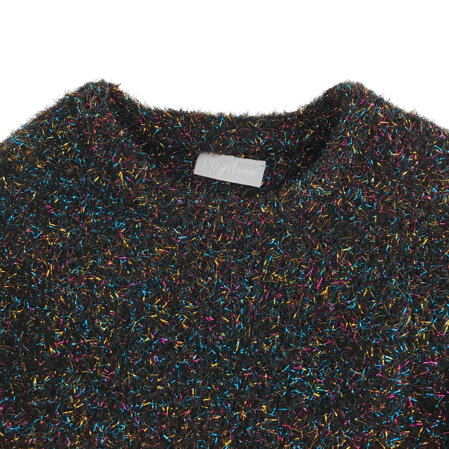 Matalan Jumper 6-7 years black with tinselly multicoloured design