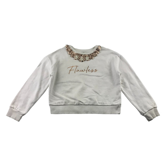 River Island sweater 7-8 years white cropped with sequin floral neck piece