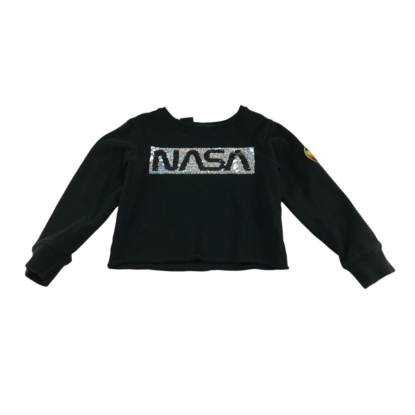 Next Sweater 6-7 years black NASA sequin reversible design with arm patch