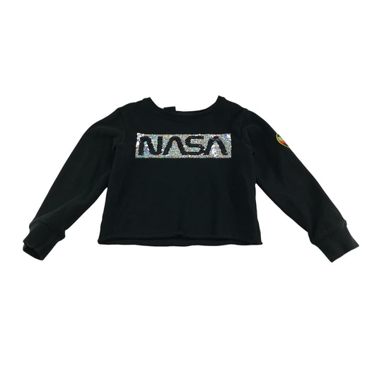 Next Sweater 6-7 years black NASA sequin reversible design with arm patch