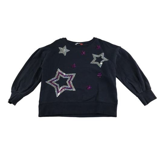 John Lewis Sweater 6-7 years navy with sequin star design cotton