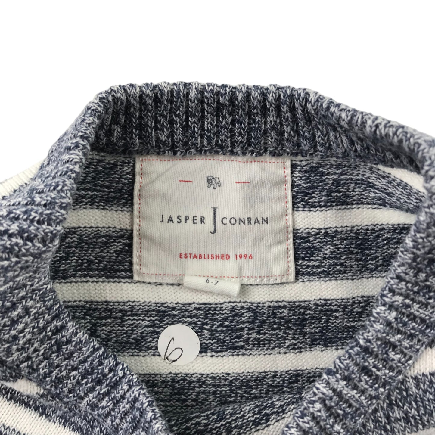 Jasper Conran jumper 6-7 years grey white stripy pullover cotton