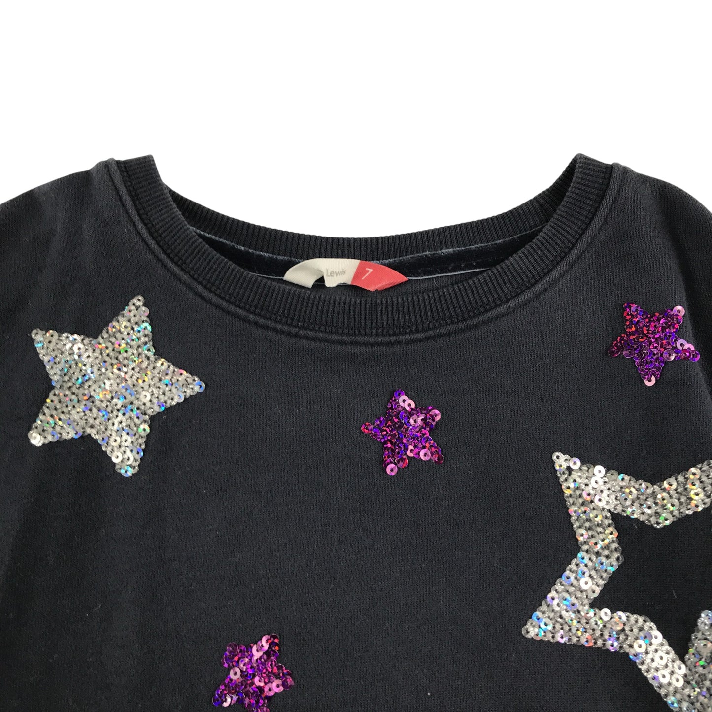 John Lewis Sweater 6-7 years navy with sequin star design cotton