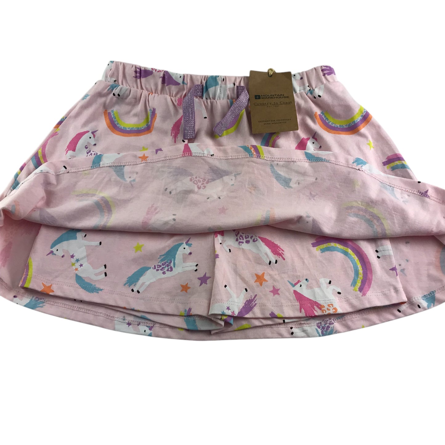 Mountain Warehouse skirt 7-8 years pink unicorns and rainbows skort cotton