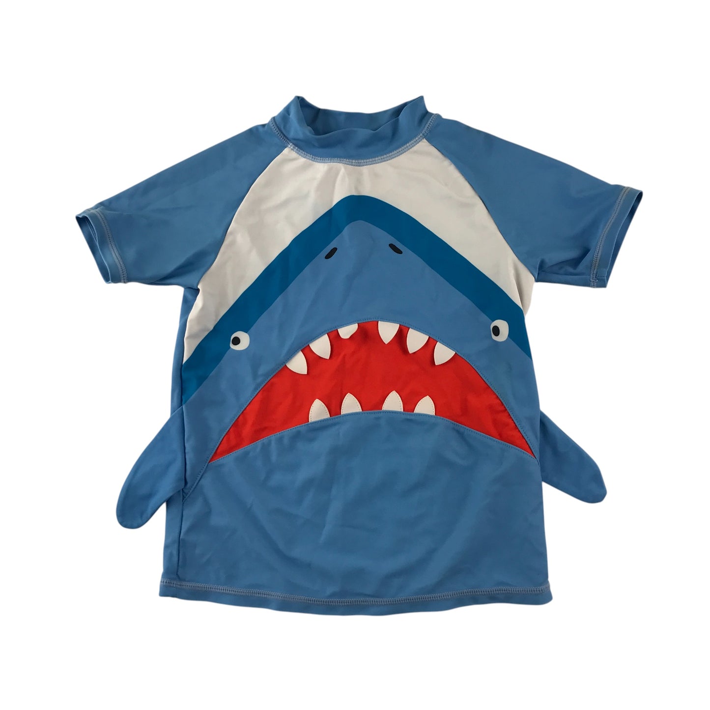 Tu swim top 6-7 years blue shark graphic design with fins popping out rash uv