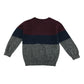 M&Co Jumper 5-6 years burgundy navy and grey stripy block colour design