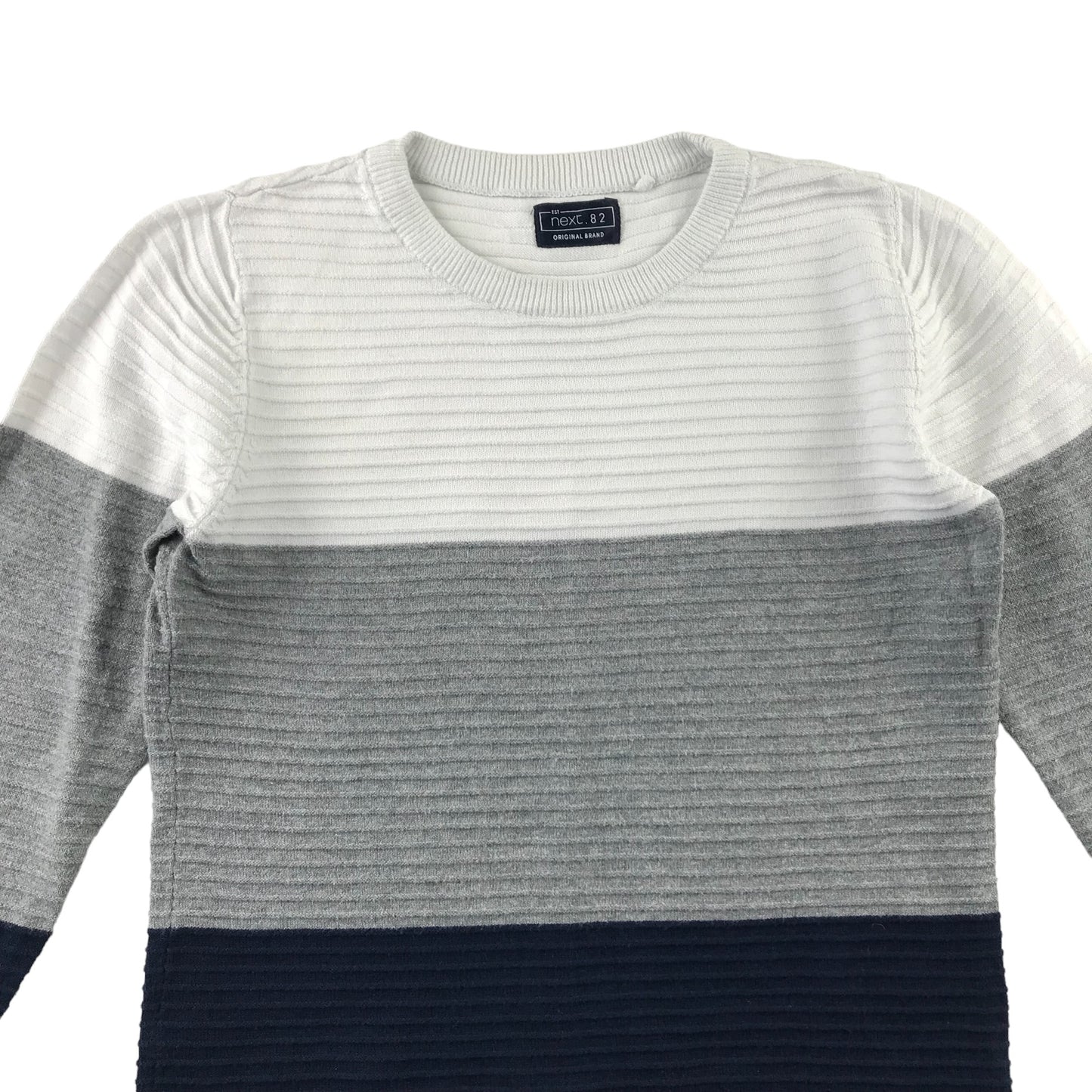 Next jumper 7 years navy grey white panelled pullover cotton