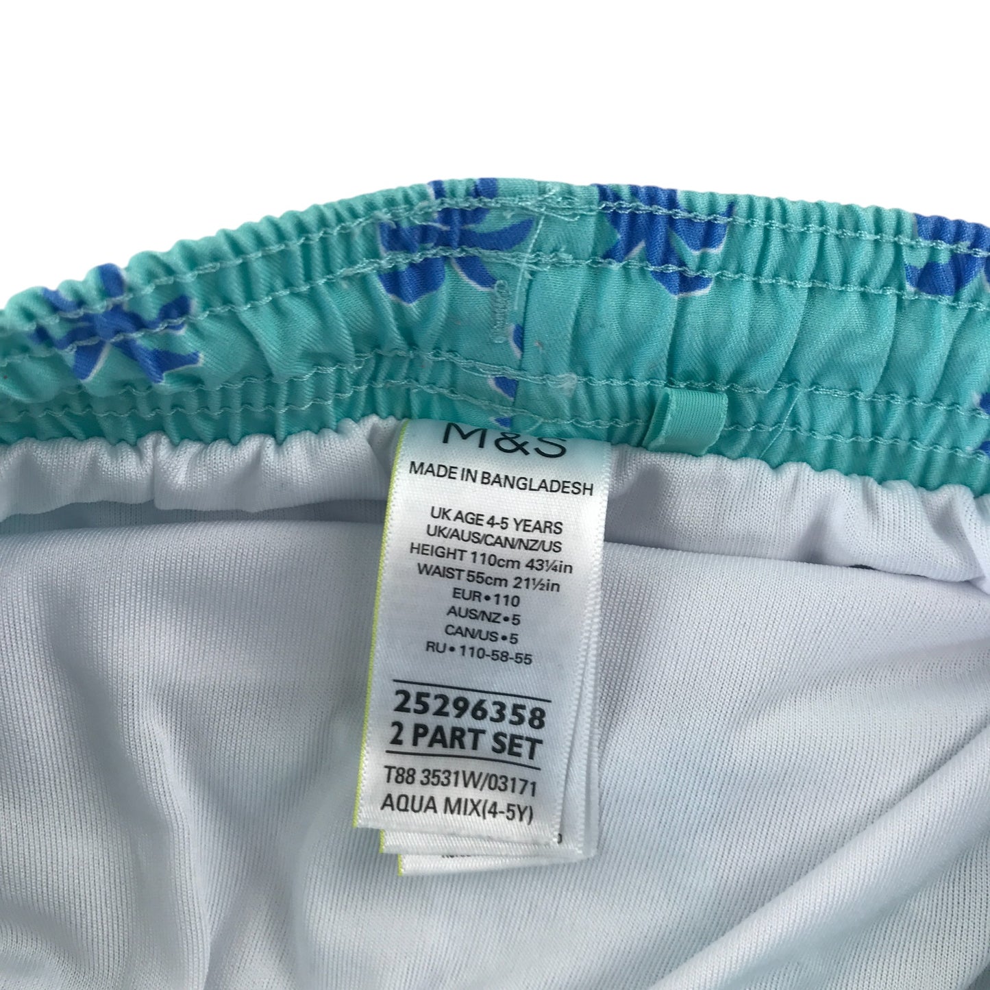 M&S swim trunks 4-5 years blue with palm tree print