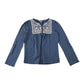 Fatface Blouse Age 10 Blue Long Sleeve Floral Embroidered Cotton