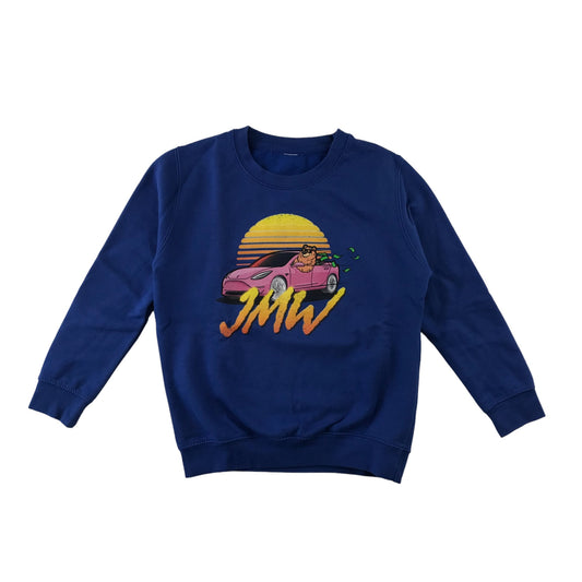 Sweater Age 7-8 Royal Blue Printed Crew Neck