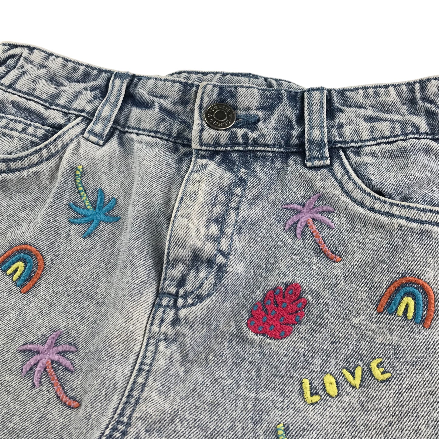 Tu shorts 6-7 years blue denim embroidery icons