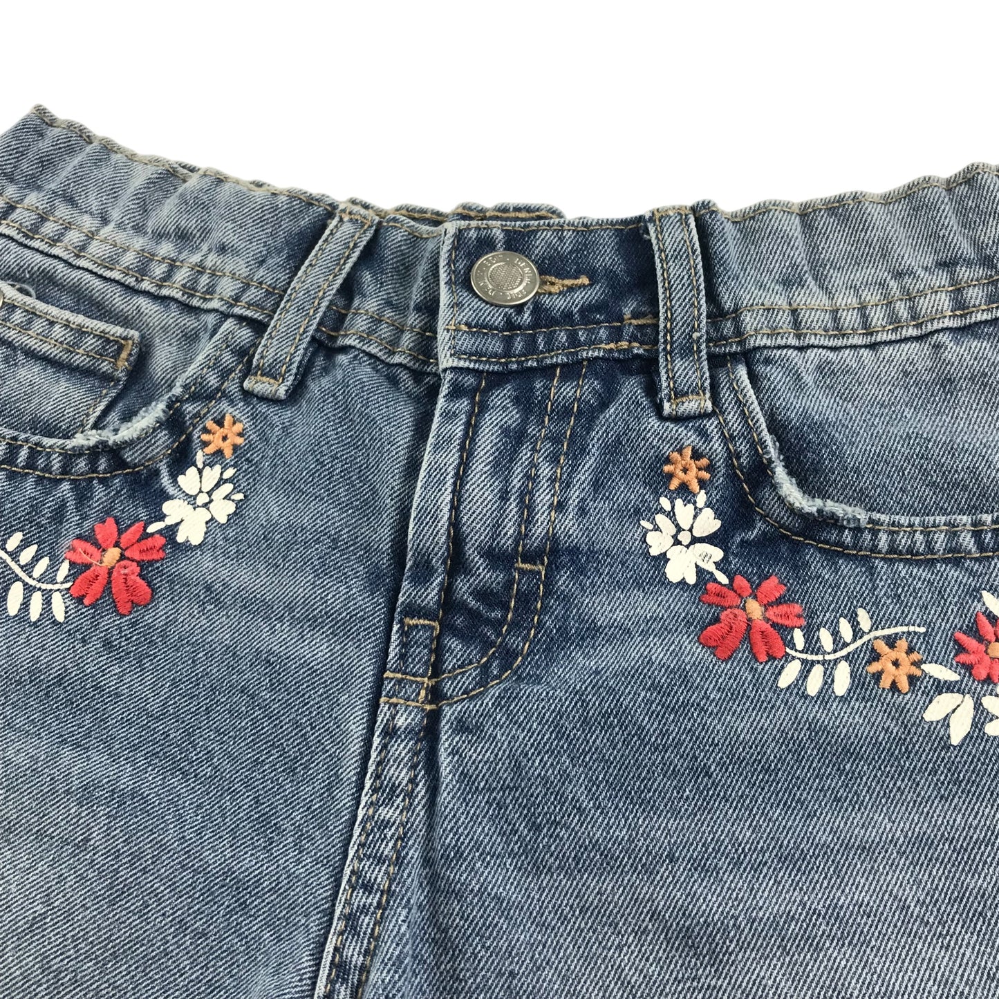 F&F shorts 7-8 years blue denim embroidered floral cotton